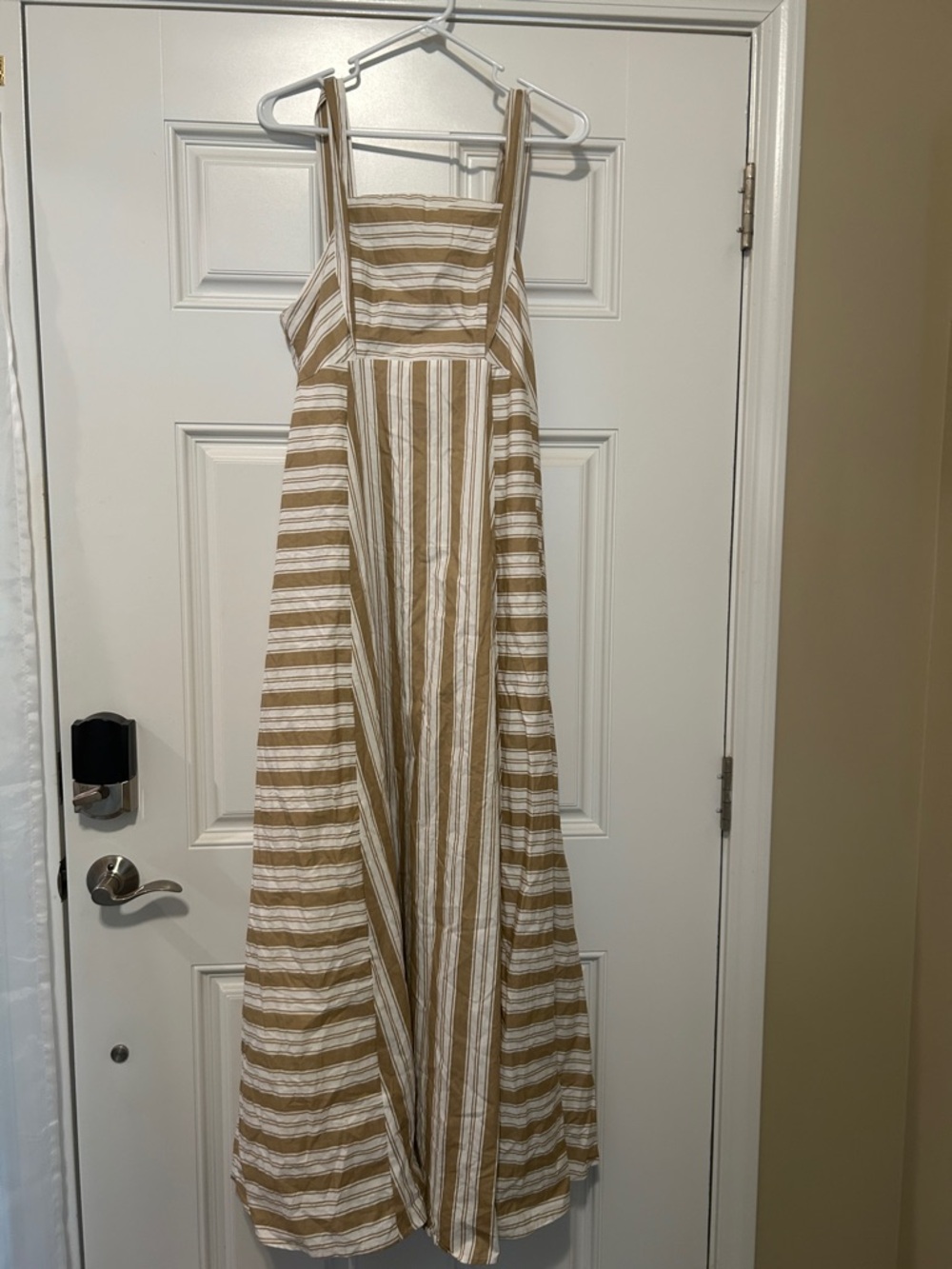 vestique Tan and White Striped Maxi Dress